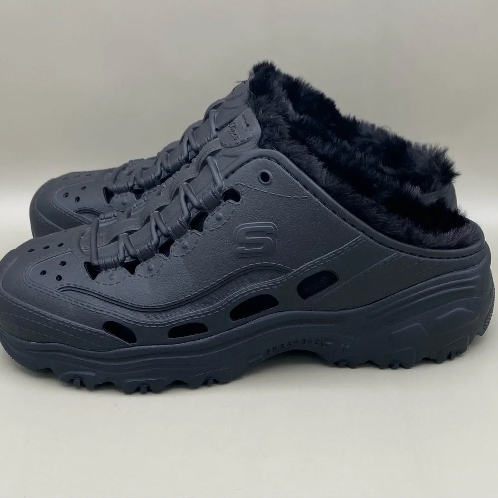 Skechers Foamies D’Lites 2.0 Fleece Lined Mule Sneakers Women’s 7 Black New - Picture 4 of 14